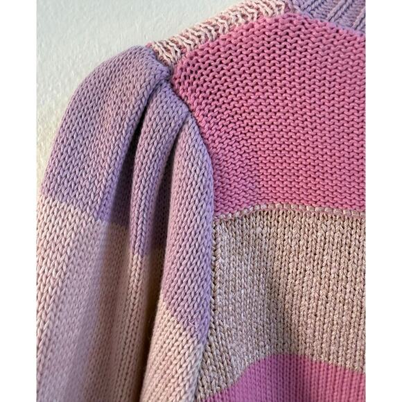 LoveShackFancy NWT Bedford Pink Purple Stripe Cotton Candy Cropped Cardigan M - Picture 6 of 12